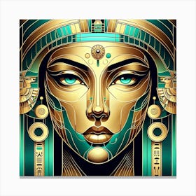 Cleopatra Egyptian Egypt Woman Queen Pharaoh Portrait Gold Pyramids Goddess Face Headdress Artdeco Hieroglyphics Hieroglyphs Ancient Ankh Horus Sphinx Culture Canvas Print