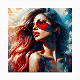 Woman In Red Sunglasses Pixel Art Canvas Print