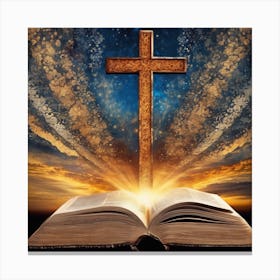 Open Book With Cross Canvas Print