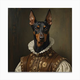 a realistic portrait painting of a Doberman pinscher in a renaissance outfit Canvas Print