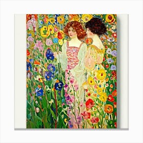 Two Women In A Flower Garden Canvas Print