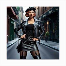 Woman In A Leather Jacket 1 Canvas Print