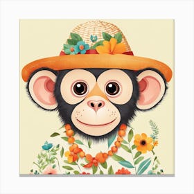 Floral Baby Monkey Nursery Illustration (15) Canvas Print