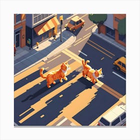 Two Cats Crossing The Street Canvas Print