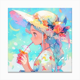 Anime Girl Drinking A Drink 1 Canvas Print