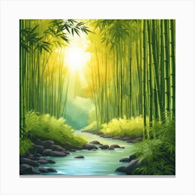 A Stream In A Bamboo Forest At Sun Rise Square Composition 70 Canvas Print