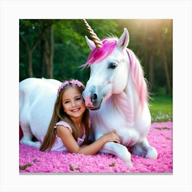 Little Girl With A Unicorn Canvas Print