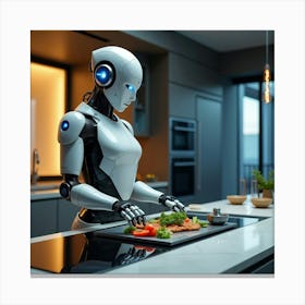 Flux Dev A Futuristic Sleek And Silver Robot With Glowing Blue 1 Canvas Print