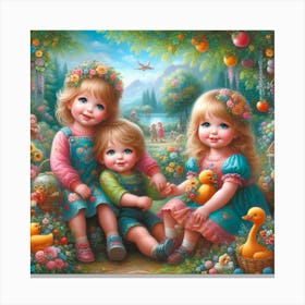 Three Little Girls With Ducks51 Canvas Print