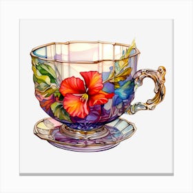 Tea Cup With Flowers 2 Canvas Print