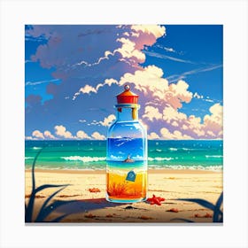 Bottle On The Beach Canvas Print