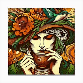 Woman Drinking Tea Canvas Print