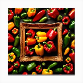 Colorful Peppers In A Frame 23 Canvas Print