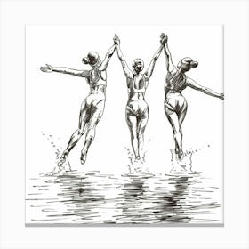 Three Swimmers Jumping Into The Water Canvas Print