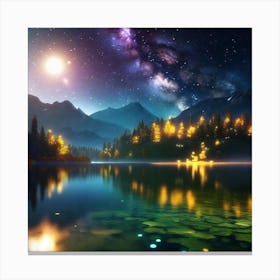 Night Sky Over Lake 1 Canvas Print