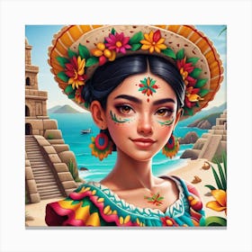 Mexican Girl In Sombrero 2 Canvas Print