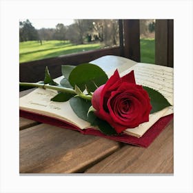 Rose On An Open Book Canvas Print