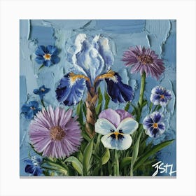 Irises Asters and Pansies Canvas Print