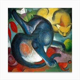 Two Cats, Blue And Yellow (1912) Painting In High Resolution By Franz Marc Canvas Print