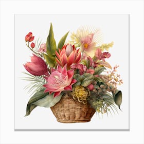 Wicker Basket With Flowers Canvas Print