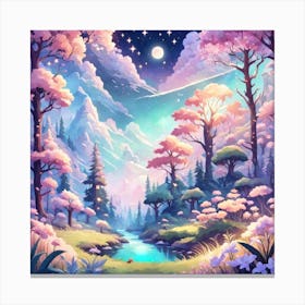 A Fantasy Forest With Twinkling Stars In Pastel Tone Square Composition 219 Canvas Print