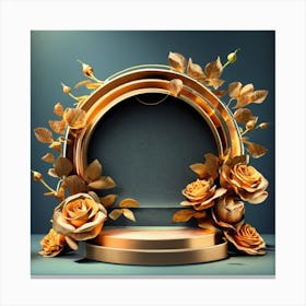 Golden Frame With Roses 1 Canvas Print