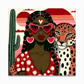 Valentine'S Day - Black Girl with Cheetah Canvas Print