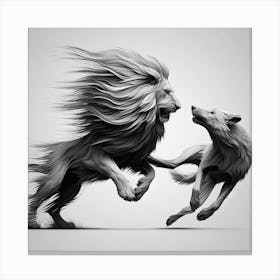 Animals Lion Vs Wolf Canvas Print