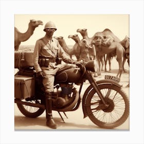 Soldier On A Motorcycle 1 Canvas Print