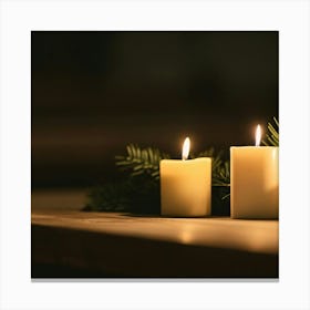 Three Candles On A Table Canvas Print