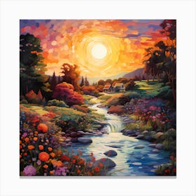 Sunset By The Stream Canvas Print