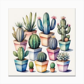 Watercolor Cactus Set Canvas Print