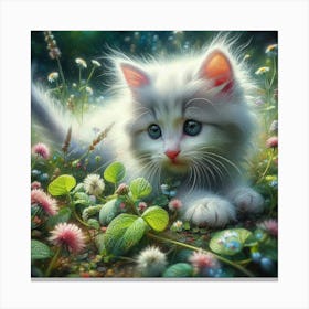 White Kitten In The Meadow Canvas Print