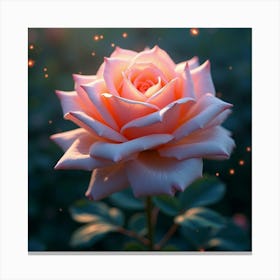 A Dreamy Rose With Petals Of Flowing, Holographic Light Blooming In A Surreal Garden Canvas Print