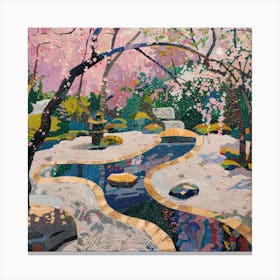 Japanese Zen Garden in Spring Series. Style of David Hockney 2 Canvas Print