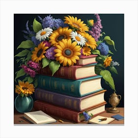 Flowers On Books 2 Canvas Print