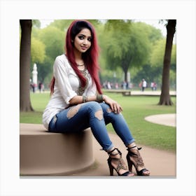 88 Very Beautiful Random Expression 25 Years Old Muslim Woman In Random Dress Jeans With Random Bracle Canvas Print