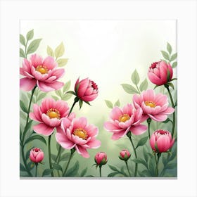 A Watercolor Garden Filled With Blooming Peonies Canvas Print