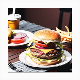 Hamburger And Fries Canvas Print