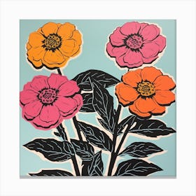 Zinnia 1 Pop Art Illustration Square Canvas Print