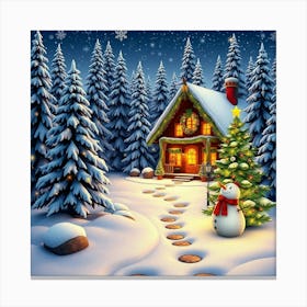 Christmas House In The Snow 3 Canvas Print