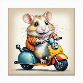 Hamster On A Scooter 5 Canvas Print