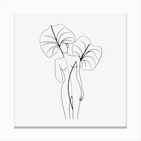 Line Art Woman Body And Leaf 3 Canvas Print