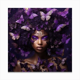 Purple Afro Girl With Butterflies Canvas Print