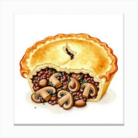 A Bright Watercolor Scene Of A Savory And Hearty Beef And Mushroom Pie With A Flaky Crust Canvas Print