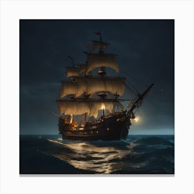 BB Borsa Pirate Ship At Night Canvas Print