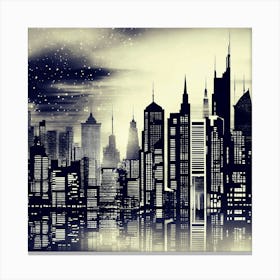 Cityscape At Night Photo Canvas Print