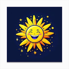 Lovely smiling sun on a blue gradient background 72 Canvas Print