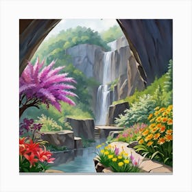 Waterfall In The Garden Canvas Print