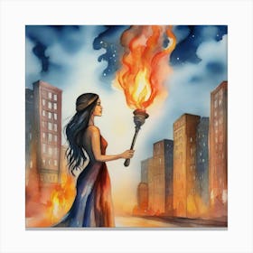 Woman Holding A Torch Canvas Print